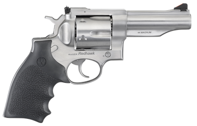 Ruger 5044 Redhawk 44 Rem Mag 6rd 4.20" Overall Satin Stainless Steel with Triple-Locking Cylinder & Black Hogue Rubber Grip