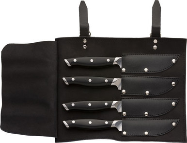 Browning Steak Knife Set 4pc - 4.25" Blade W/leather Roll Sth