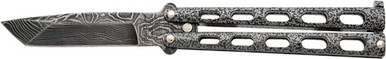 Bear & Son Butterfly Knife - 3.38" Silver Vein Damascus