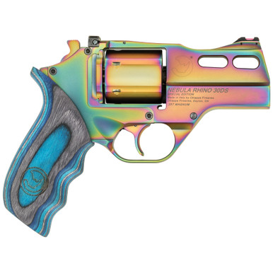 Chiappa Firearms Rhino 30DS Nebula 357 Magnum 3" Vent Rib Barrel, 6rd Rainbow PVD Steel Barrel & Cylinder Rainbow PVD Aluminum Frame with Blue Laminate Grip Revolver CF340319