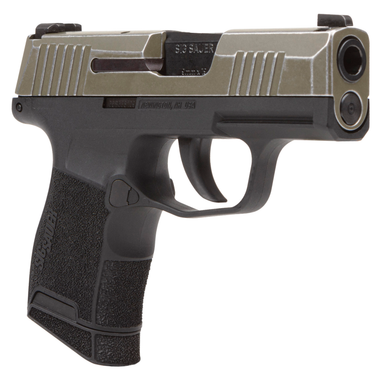 Sig Sauer P365 9mm, 3.10" Carbon Steel Barrel, 10rd, OD Green, Distressed Serrated SS Slide, Black Nitron SS Frame