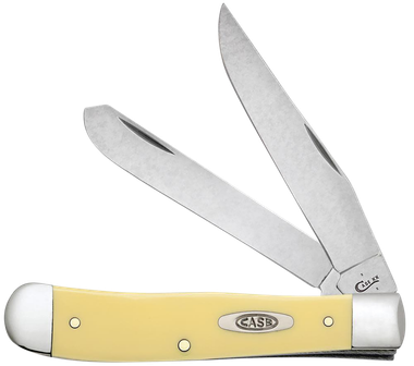 Case 30114 TrapperFolding Clip Point/Spey Plain Mirror Polished Carbon Steel Blade/Smooth Yellow Synthetic Handle