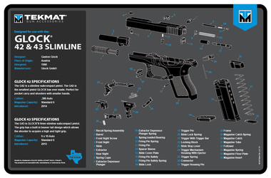 TekMat TEKR17GLOCK4243BL Glock 42/43 Cleaning Mat Black/Blue/White Rubber 11"x17" Glock 42/43 Parts Diagram