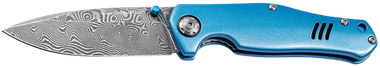Boker 111101DAM 3.15" Drop Point Damascus Blade Blue Aluminum Handle