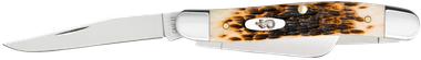 Case 00042 StockmanMedium 2.57"/1.88"/1.71" Folding Clip Point/Sheepsfoot/Spey Plain Mirror Polished Tru-Sharp SS Blade Peach Seed Jigged Amber Bone Handle
