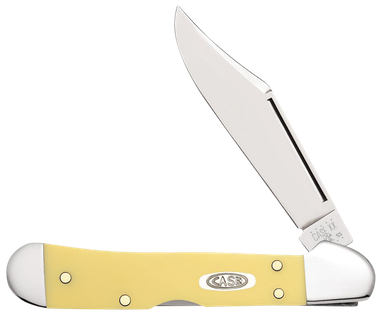 Case 30116 CopperLockMini 2.72" Folding Clip Point Plain Mirror Polished Carbon Steel Blade, Yellow Synthetic Handle