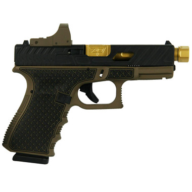 Glock 19 Gen 3 Custom "Threaded Gold Barrel Tarpon FDE Frame" Handgun 9mm Luger 15/rd Magazines (2) 4.6" Barrel with Burris Fast Fire II Red Dot Austria