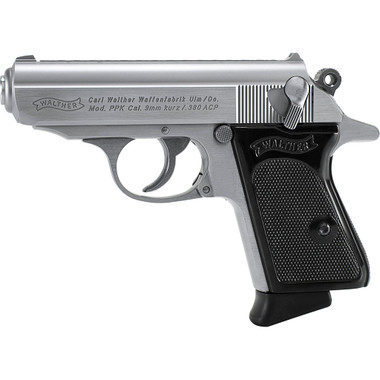Walther PPK Pistol 380 ACP 6+1 Stainless Black Grips 3.3 in.