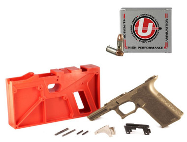 Polymer 80 PF940 80% Full Size Pistol Frame Kit V2 - FDE | Compatible with Glock 17/22 Bundled w/ FIVE Underwood Ammo 9mm Luger Handgun Ammo - 90 Grain | Xtreme Defender | 20rd Box