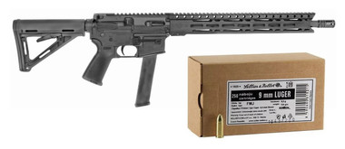 Diamondback DB9 AR Rifle - Black | 9mm | 16" Barrel | 15" M-LOK Rail | Magpul Grip | A2 Flash Hider Bundled w/ Sellier & Bellot 9mm Luger Handgun Ammo - 124 Grain | FMJ | 250rd Box