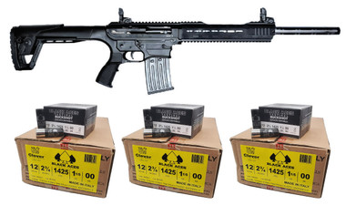 Armelegant ANG-4 Semi Automatic Shotgun - Black | 12ga | 20" Barrel Bundled w/ THREE Black Aces Tactical 12ga Buckshot 2.75 inch Shotgun Shells - 9 pellets | 00 Buck | 1425 fps | Zinc coated steel casing | 1 Case (10 boxes/250rds)