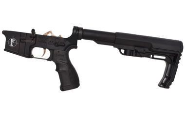 FosTech Complete Tech-15 Forged AR-15 Lower Receiver - Black | Flag Logo | MFT Minimalist Stock