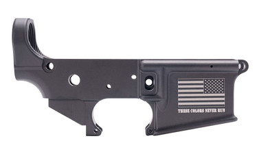 Anderson AM-15 Forged Stripped AR15 Lower Receiver - Black | Flag & "These Colors Never Run" Slogan