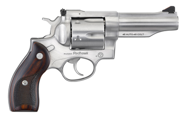 Ruger 5050 Redhawk 45 ACP/45 Long Colt 6rd, 4.20" Satin Stainless Steel Barrel, Cylinder & Frame, Lasered Hardwood Grip, Exposed Hammer