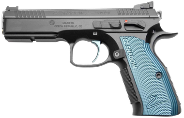 Cz Custom Shop 91039 Shadow 2Full Size Frame 9mm Luger 17+1 4.89" Black ACCU Bushing Barrel, Black Serrated Steel Slide, Black Polycoat Steel Frame w/Beavertail, Black Checkered Aluminum Grip