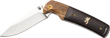 FOLDING HUNTER 3" BLADE WOODBROWNING KNIFE BUCKMARK