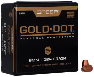 Speer 3998 Gold Dot Personal Protection 9mm 124gr Hollow Point 100 Per Box/5 Case
