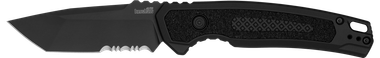 Kershaw 7105 Launch 16 Automatic 3.45" Folding Tanto Part Serrated Plain Black Cerakote CPM M4 Steel Blade, Black Cerakote Aluminum Handle