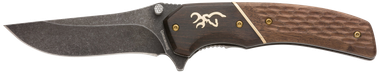 Browning 3220392 HunterLarge 3.50" Folding Drop Point Plain Black Oxide Stonewashed 440C SS Blade/Brown Jigged Hardwood Walnut Handle Includes Pocket Clip