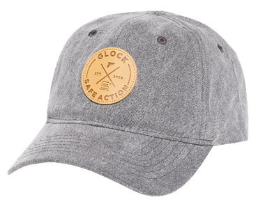 Glock AP95882 Safe Action PatchHat, Distressed Gray Denim, Relaxed Fit w/Adjustable Metal Back, Leather-Like Glock Patch