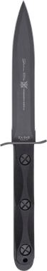 Ka-Bar EK44 Ek Model 4 6.63" Fixed Double Edge Spear Point Plain Stonewashed 1095 Cro-Van Blade, Black GRN Handle, Includes Sheath