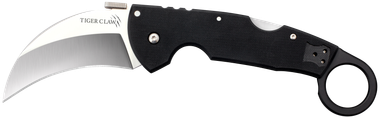 Cold Steel CS22C Tiger Claw3.50" Folding Hawkbill Plain Stonewashed American S35VN Blade/6" Matte Black w/Ring G10 Handle Includes Belt Clip