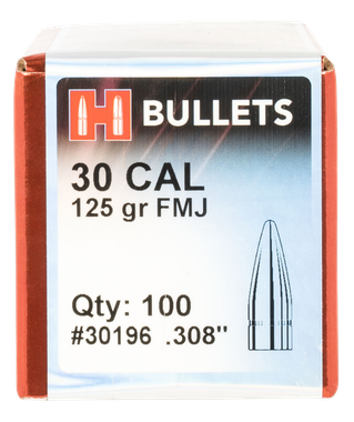 Hornady 30196 FMJ30 Cal .308 125 gr Full Metal Jacket 100 Per Box/ 25 Case