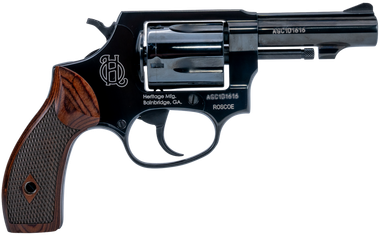 Heritage Mfg HR38B3W RoscoeSmall Frame 38 Special +P 5rd 3" Black Polished Alloy Steel Barrel & Cylinder, Black Polished Carbon Steel Frame, Wood Grip, Transfer Bar Safety