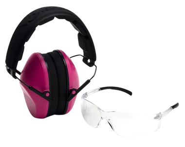 Pyramex VGCOMBO210 Low-Profile Combo KitScratch Resistant Clear Lens & Frame with Rubber Temple Tips Pink Low-Profile Earmuffs