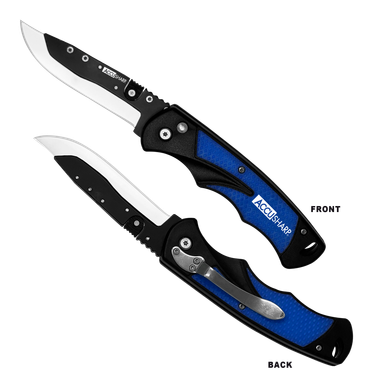 AccuSharp 743C Replaceable Blade Razor3.50" Folding Plain Stainless Steel Blade/Royal Blue Ergonomic Anti-Slip Anodized Aluminum Handle/Includes 2 Replacement Blades/Belt Clip
