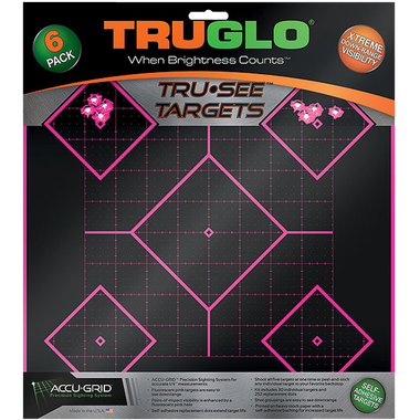 TruGlo TG14P6 Tru-See 5- Diamond Target Self-Adhesive Heavy Paper Black/Pink 12"x12" 6 Pack