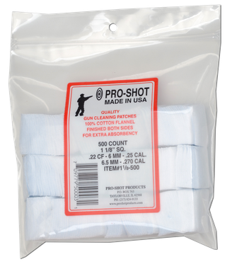 Pro-Shot 118500 Cleaning Patches.22/ .270 Cal 1.125" Square Cotton Flannel 500 Pack