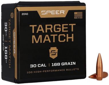 Speer 2040 Rifle Plinking Target Match .308 168 gr Open Tip Match Boat Tail 100 Per Box/ 5 Case