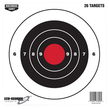 Birchwood Casey 37826 EZE-Scorer8" Bullseye Paper Hanging Black/Red 26 Per Pkg
