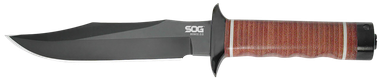 S.O.G SOGS1TL Bowie 2.0 6.40" Fixed Plain Clip Point Black Hardcased TiNi Full Tang AUS8 SS Blade/ Brown Stacked Leather Washers w/Cross Guard Handle