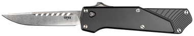 Southern Grind SG12030020 Arachnid3.20" OTF Drop Point Plain Satin PVD Coated S35VN SS Blade, Black Aluminum Handle Features Blood Groove on Blade