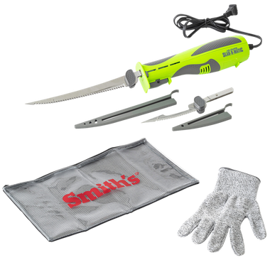 Smiths Products 51207 Mr. Crappie Slab-O-Matic 8"/4.50" Fillet/Ribcage Serrated Stainless Steel Blade Electric Green/Gray Vented Includes Power Cord/Fillet Glove/Mesh Storage Bag