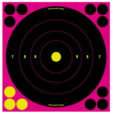 Birchwood Casey 34808 Shoot-N-C Reactive Target Self-Adhesive Paper Black/Pink 8" Bullseye 6 Pack