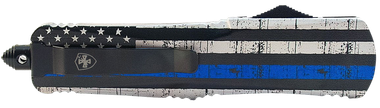 Templar Knife LBTB131 Gen II Back The Blue Large 3.50" OTF Dagger Plain Black Oxide Stonewashed 440C SS Blade, 5.25" Black & White w/Blue Line Aluminum Handle, Glass Breaker