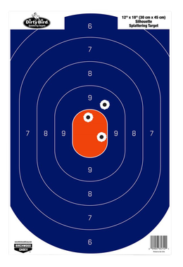 Birchwood Casey 35720 Dirty BirdSilhouette Tagboard Hanging Pistol 12" x 18" Blue/Orange White Impact Splatter 50 Per Pkg