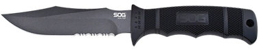 S.O.G SOGM37NCP Seal Pup4.75" Fixed Clip Point Part Serrated Powder Coated AUS-8A SS Blade Black w/Raised Diamond Pattern GRN Handle Includes Lanyard/Sheath