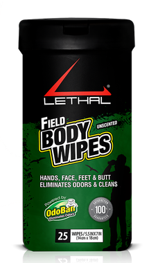 Lethal 9423W6725W Field Body WipesOdor Eliminator Bamboo Fiber Wipes 25 Per Pkg