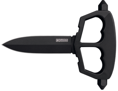 Cold Steel CS80NT3 Chaos Push Knife 5" Fixed Plain Black Matte Powder Coat SK-5 Steel Blade/ Black w/D-Guard Handle Griv-Ex w/Overmold Kray-Ex Handle Includes Belt Loop/Sheath