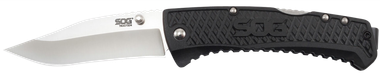 S.O.G SOG-TD1011-C Traction3.50" Folding Clip Point Plain Satin 5Cr13MoV SS Blade Black Textured GRN Handle Includes Pocket Clip