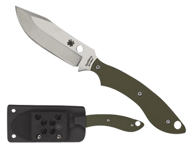 Spyderco FB49GPOD Stok2.95" Fixed Bowie Plain Stonewashed 8Cr13MoV SS Blade/Olive Drab Textured G10 Handle Includes Sheath w/G-Clip