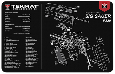 TekMat TEKR17SIGP220 Sig Sauer P220 Cleaning Mat Black/White Rubber 11"x17" Sig Sauer P220 Parts Diagram