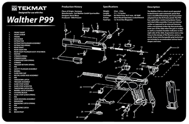 TekMat TEKR17WALP99 Walther P99 Cleaning Mat Black/White Rubber 11"x17" Walther P99 Parts Diagram