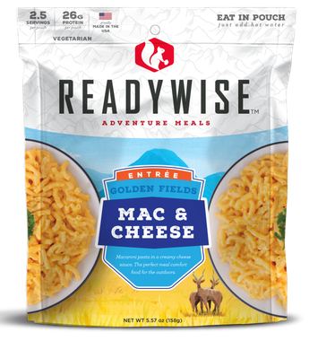 ReadyWise RW05009 Outdoor Food Kit Golden Fields Mac and Cheese 2.5 Servings In A Resealable Pouch, 6 Per Case