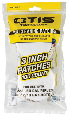 Otis FG919100 All Caliber Cleaning Patches Multi-Caliber 3" Cotton 100 Per Pkg