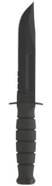 Ka-Bar 1257 Short Fight/Utility 5.25" Fixed Clip Point Part Serrated Black 1095 Cro-Van Blade, Black Kraton G Handle, Includes Sheath